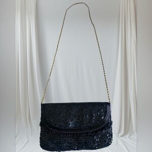 Bag  la regale Ltd Black beaded Sequin Clutch with Gold Chain shoulder bag